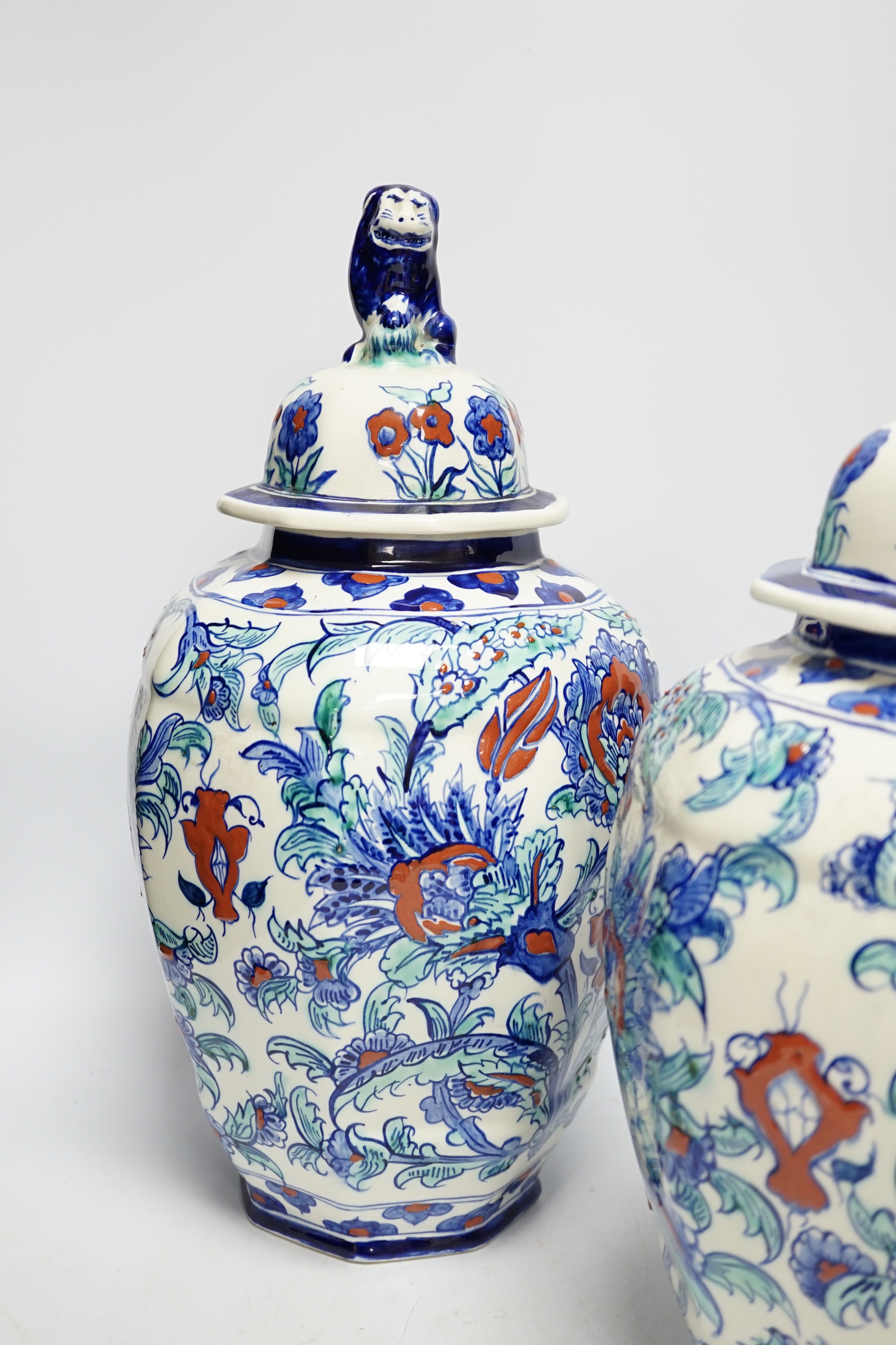 A pair of Belgian vases and covers, marked Keramis, 41cm